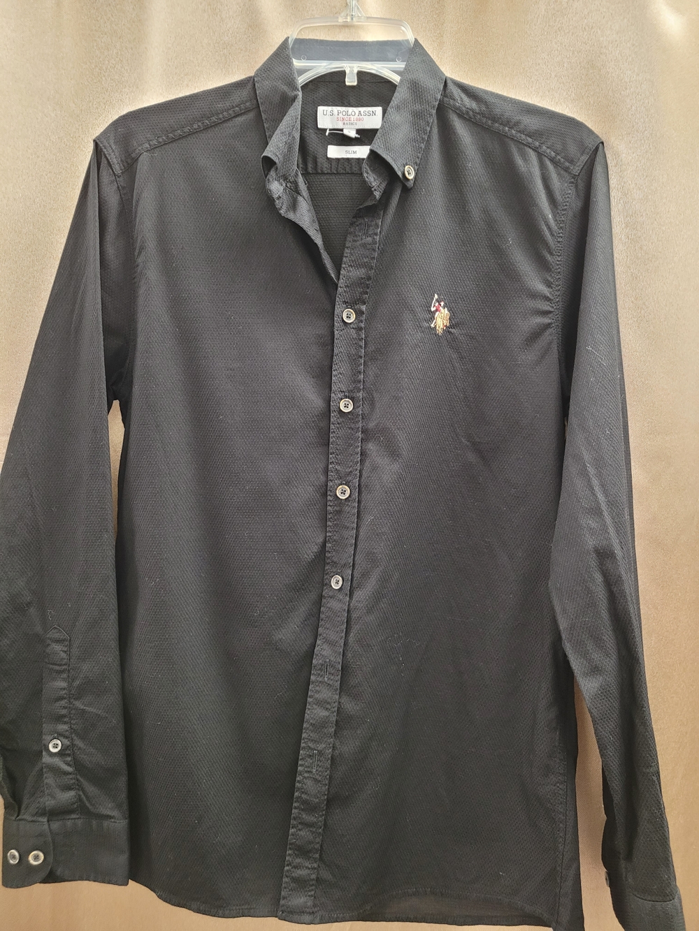 U.S. Polo Assn. Men's Black Long-Sleeve Button-Down Shirt with Embroidered Logo
